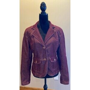 JeanStar Corduroy Jacket Sz Medium Burgundy Fitted Detailed Distressed  Stylish